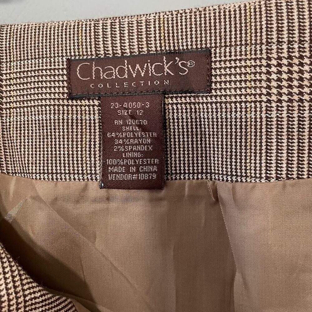 Chadwicks Skirt Size 12 Brown Glen Plaid Ruffle Flare Dark Academia Twee Office - Picture 5 of 8